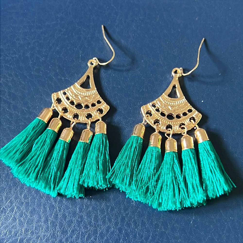 Dark teal tassel earrings. Moroccan style. Great condition